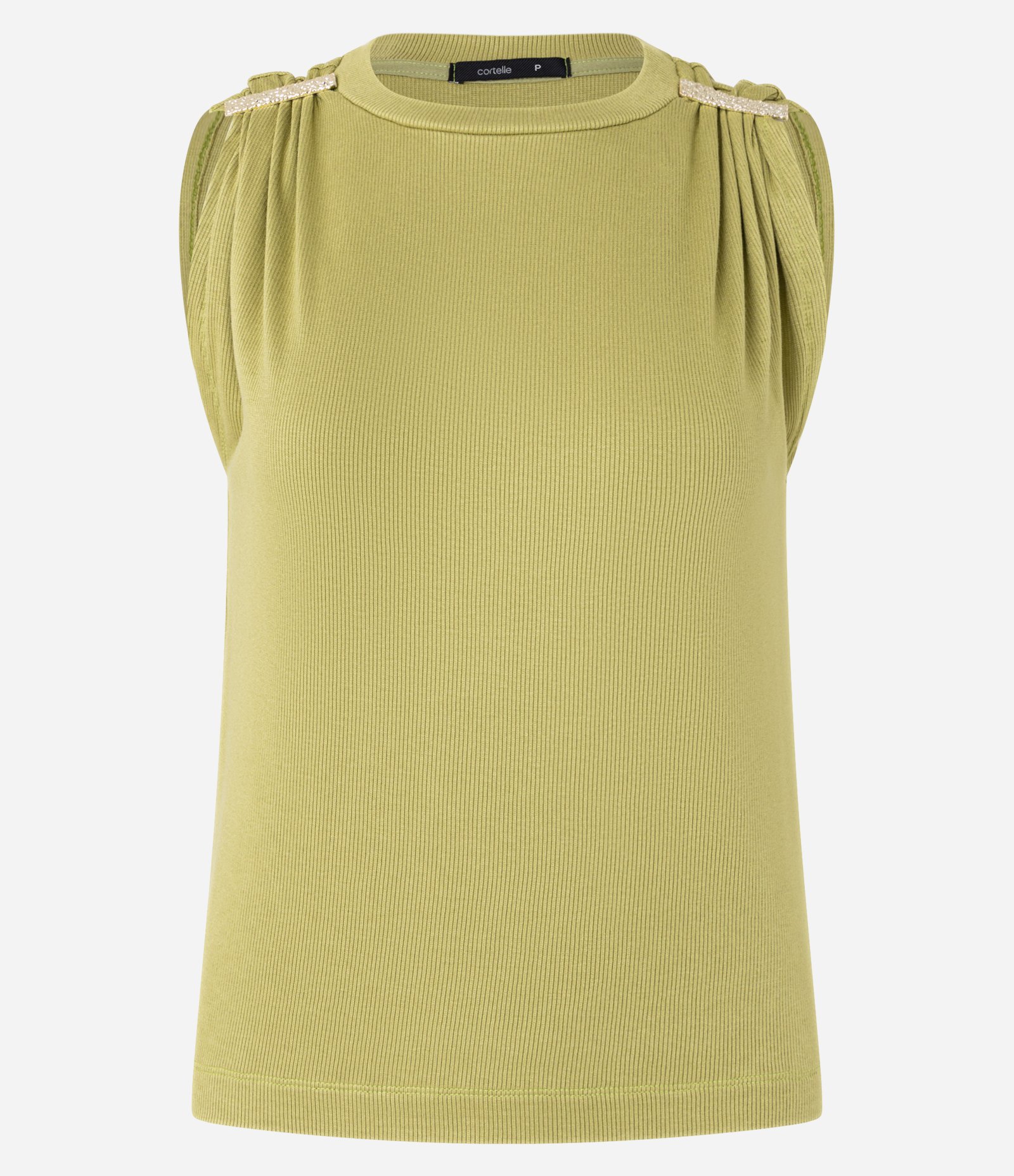 Blusa Canelada em Ribana com Detalhe Metalizado no Ombro Verde 5