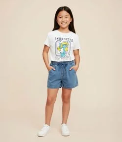 Camiseta Infantil com Estampa Smurfette - Tam 5 a 14  Anos