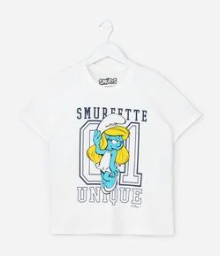 Camiseta Infantil com Estampa Smurfette - Tam 5 a 14  Anos