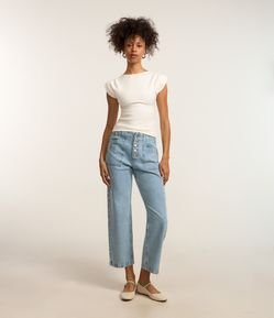Calça Reta em Jeans com Cintura Baixa e Botões