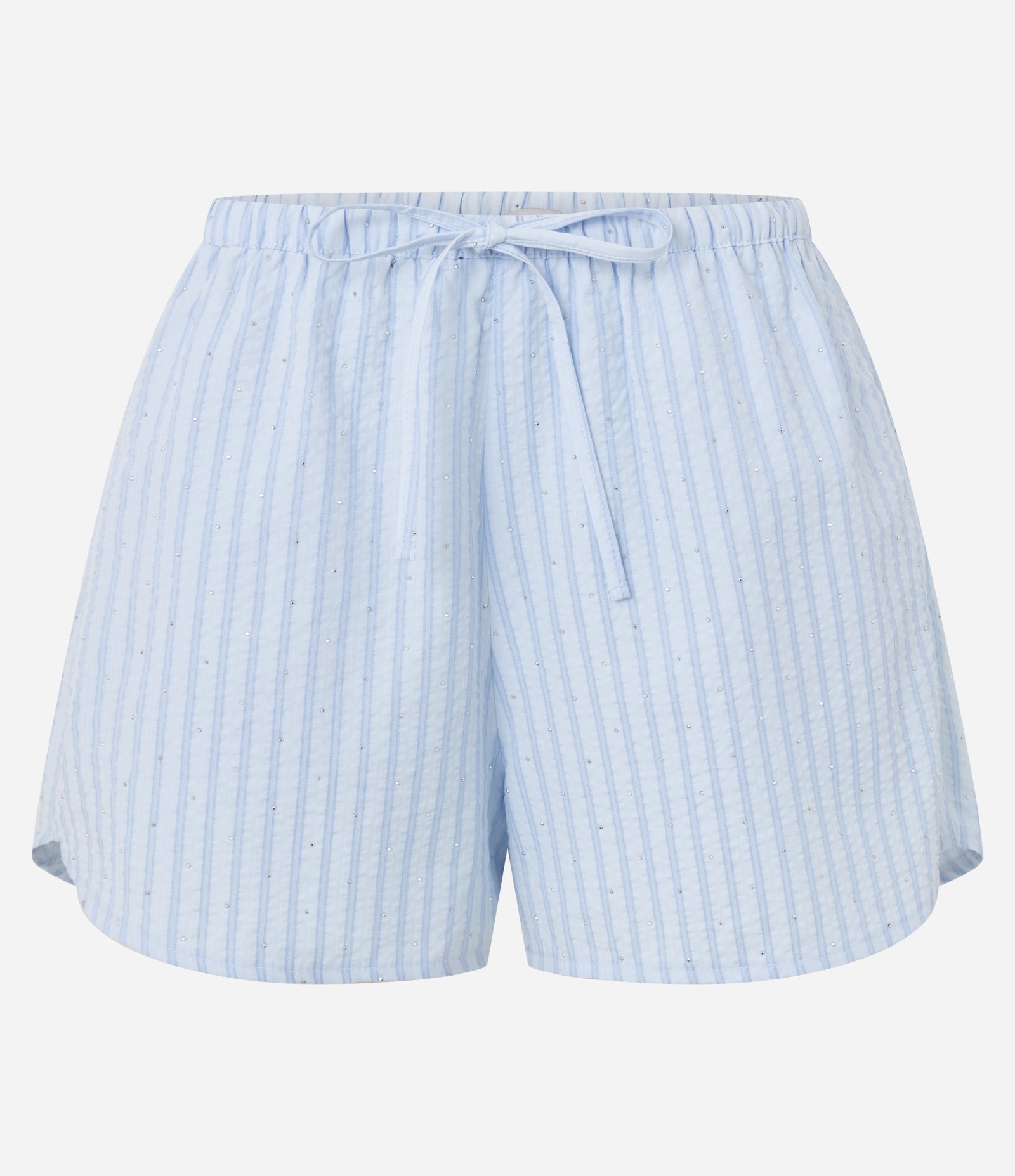 Short Runner em Tricoline com Listras e Strass Azul 5