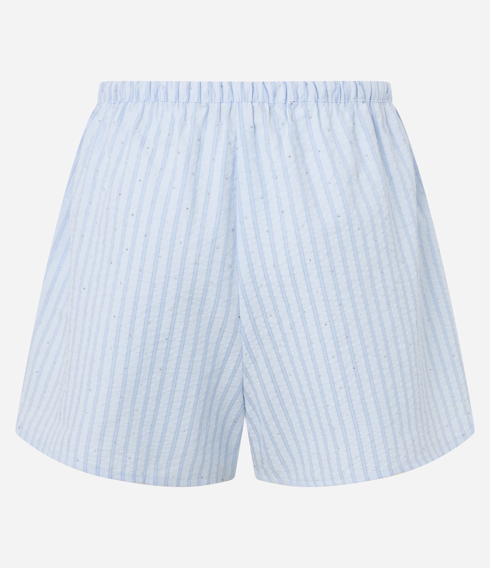 Short Runner em Tricoline com Listras e Strass Azul 7