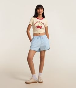 Short Runner em Tricoline com Listras e Strass