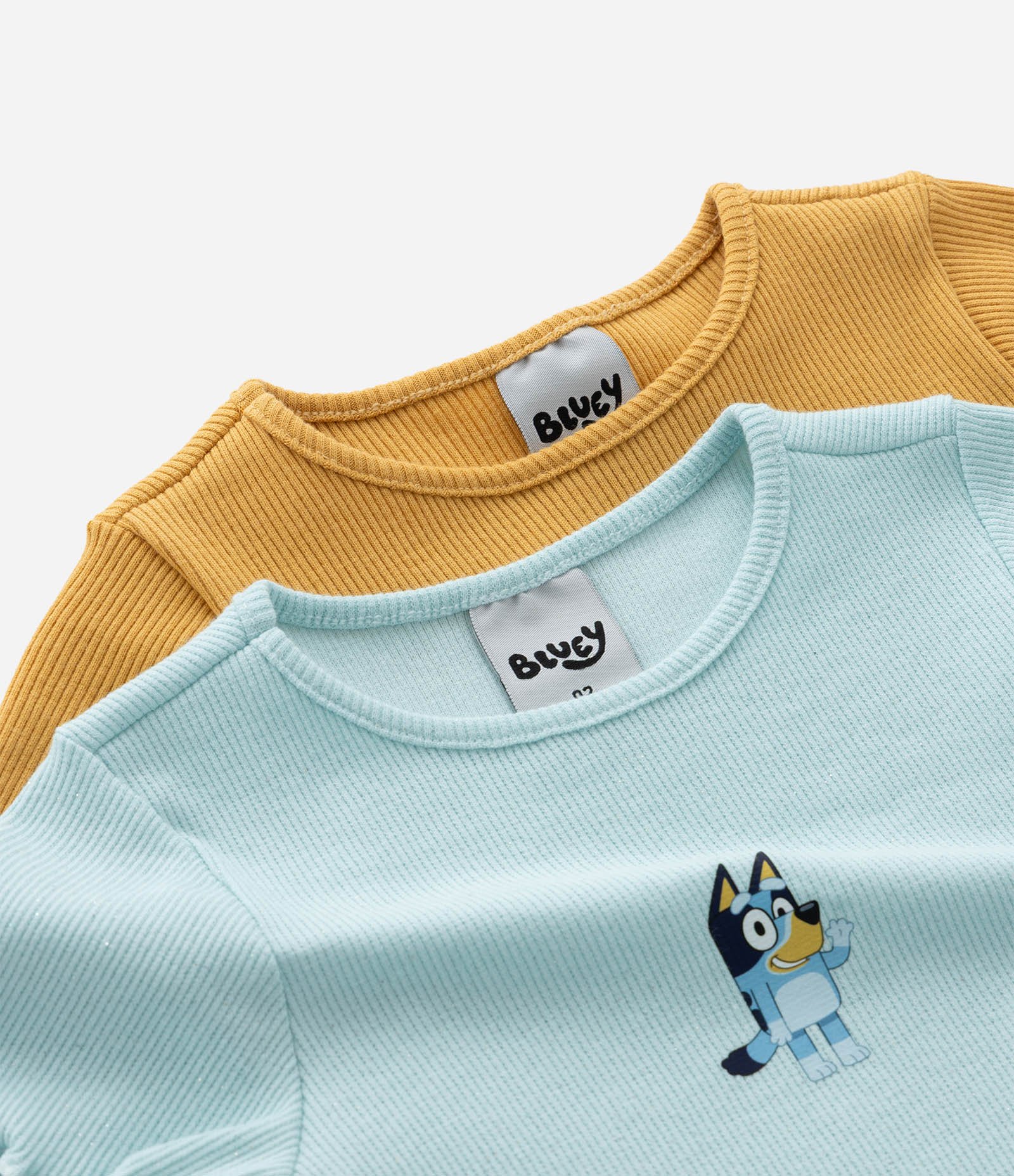 Kit 02 Blusas Regulares Infantis em Ribana com Estampa Bluey - Tam 1 a 6 Anos Azul/Amarelo 5