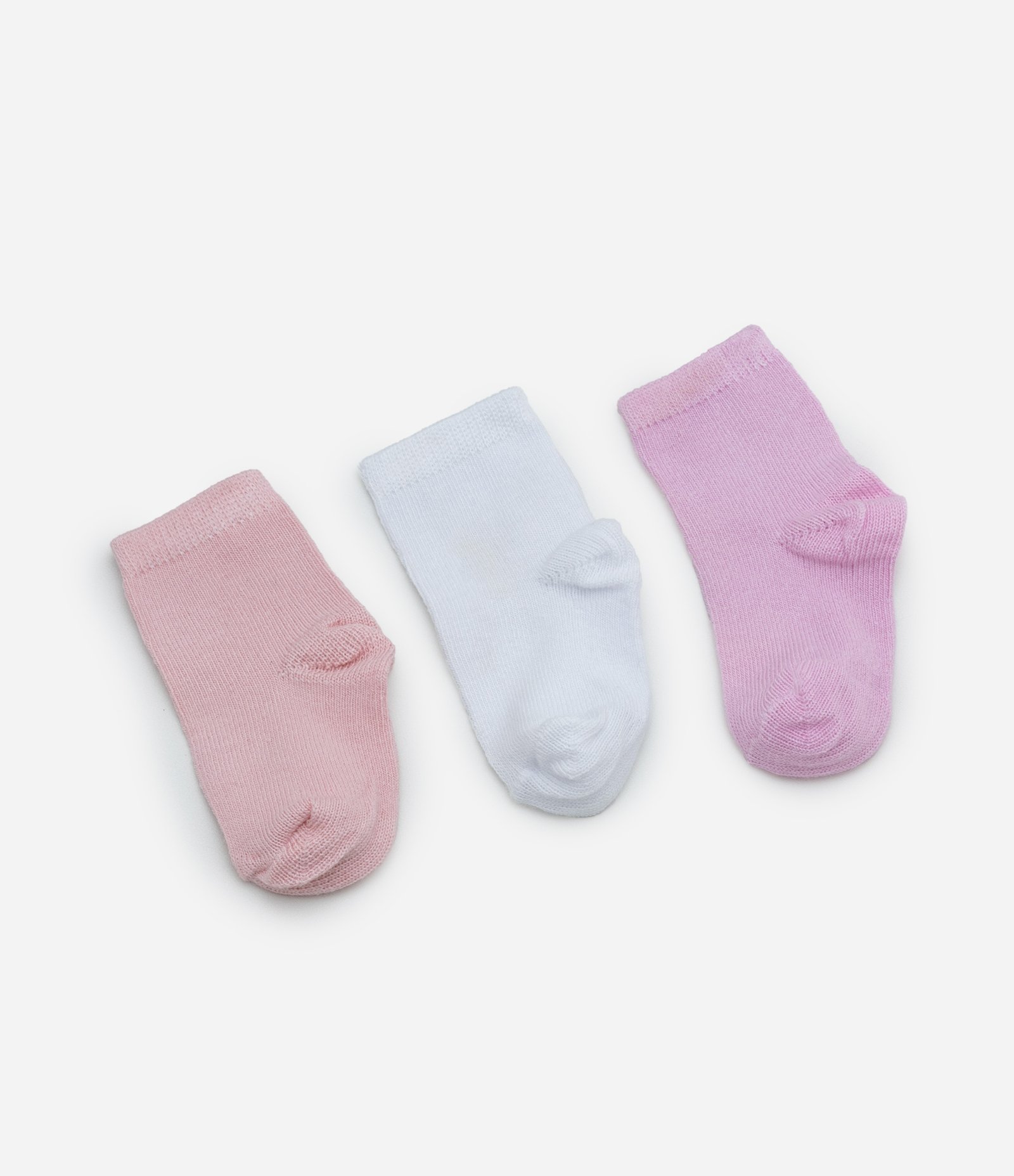 Kit 03 Meias Infantis Básicas - Tam 6 a 12 meses Rosa/Branco 1
