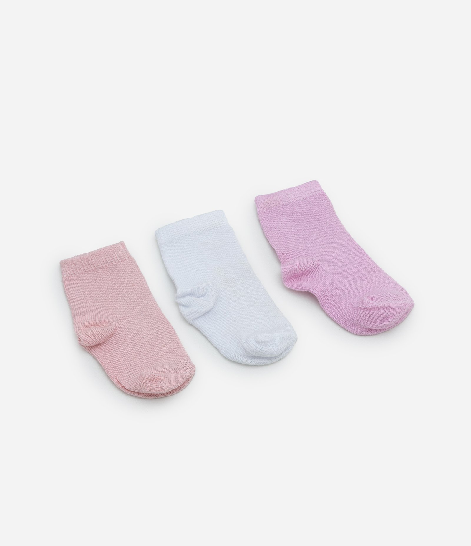Kit 03 Meias Infantis Básicas - Tam 6 a 12 meses Rosa/Branco 2