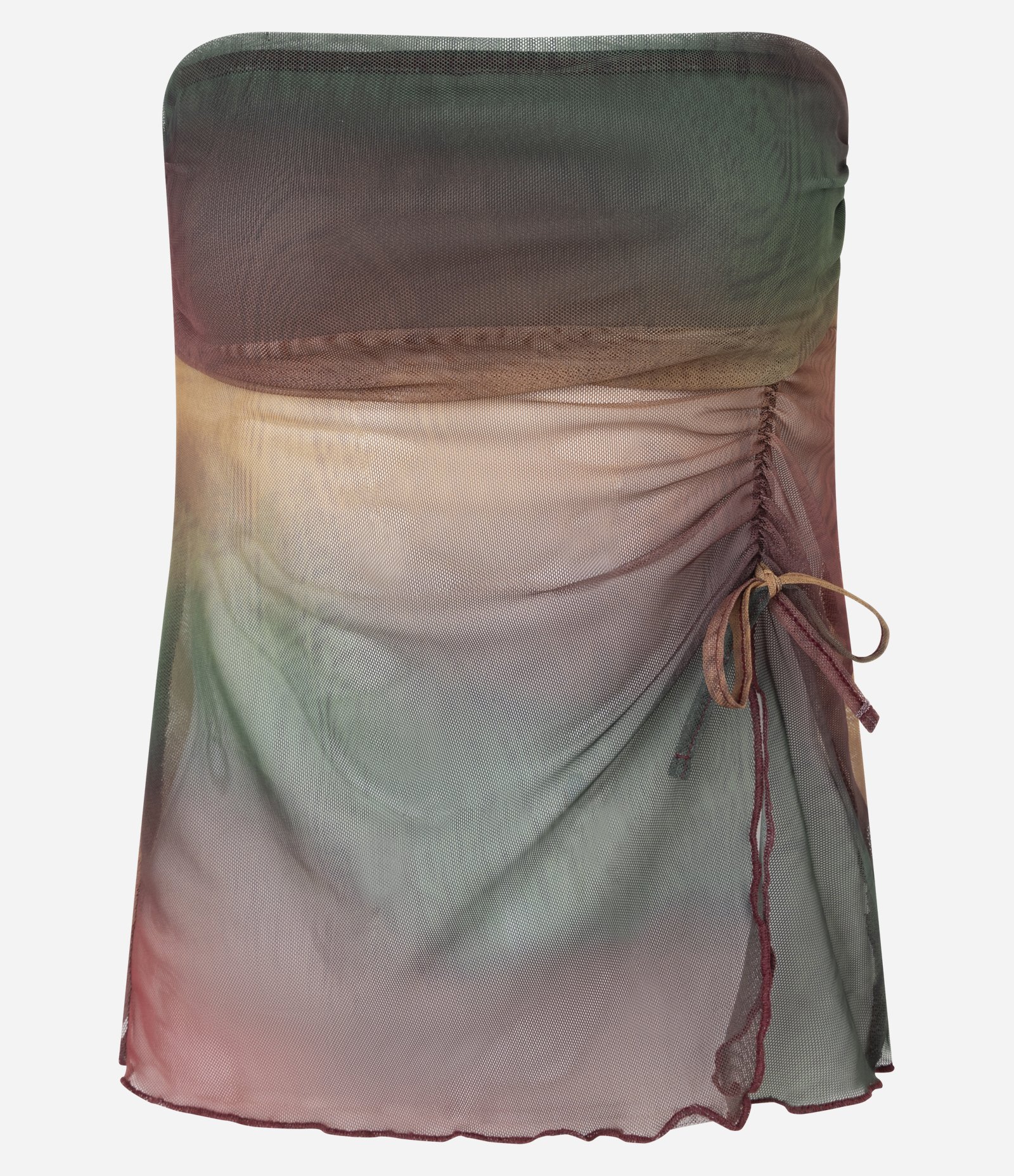 Blusa sem manga em Tule com Estampa Abstrata e Franzido Verde 5