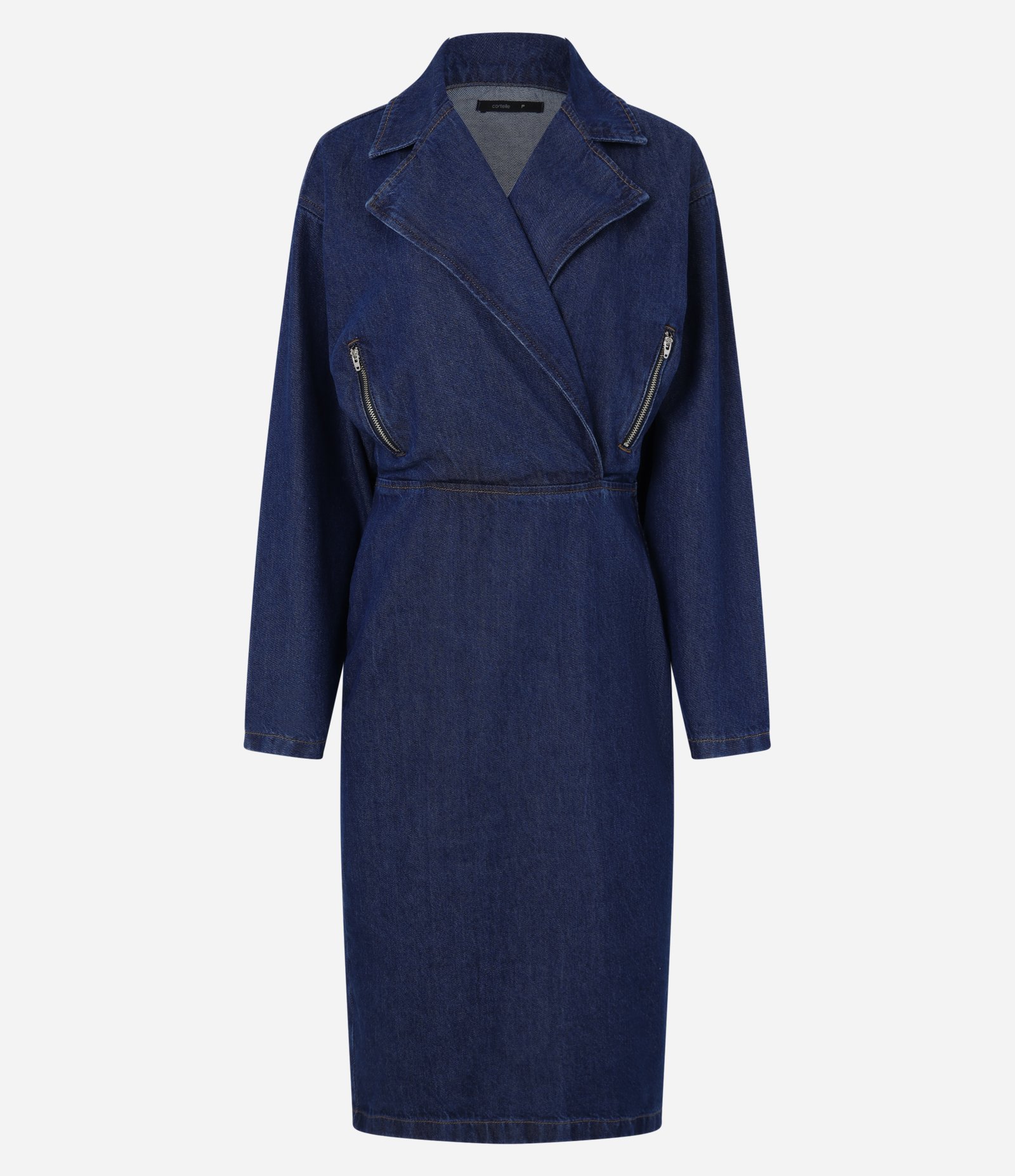 Vestido Curto em Jeans com Gola Lapela e Saia Lápis Azul 5