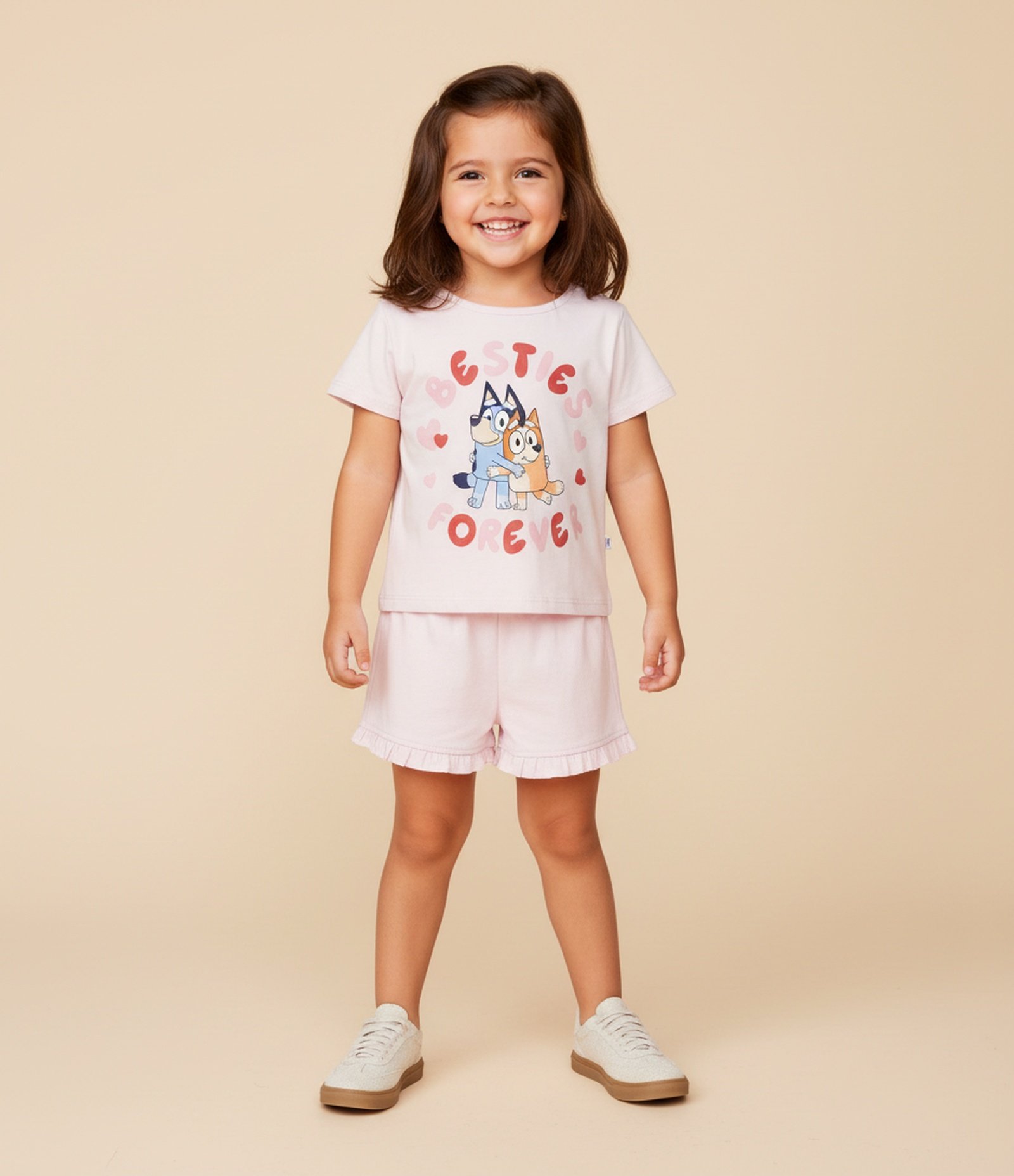 Camiseta Infantil com Estampa Bluey e Bingo Besties - Tam 1 a 6 anos Rosa 1