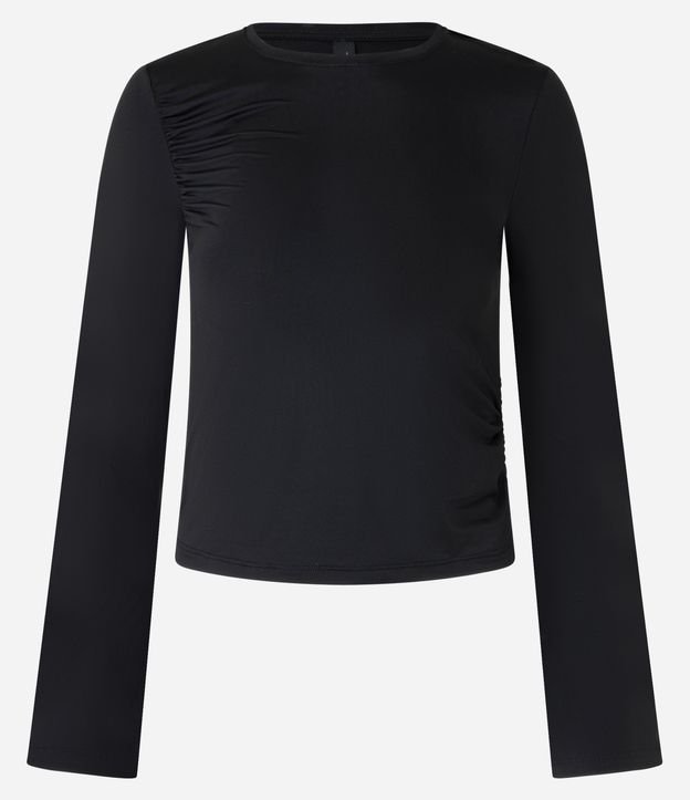 Blusa em Poliamida com Franzido no Ombro e Mangas Godê