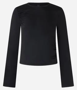 Blusa em Poliamida com Franzido no Ombro e Mangas Godê