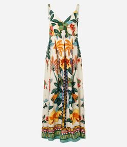 Vestido New Midi em Viscose com Estampa Floral e Alças Largas