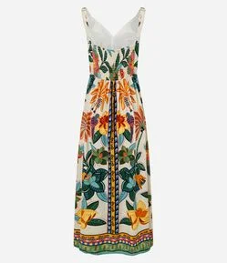 Vestido New Midi em Viscose com Estampa Floral e Alças Largas