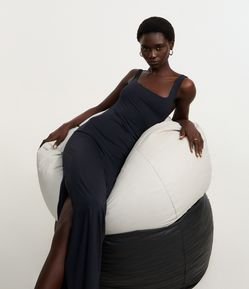 Vestido Long Midi em Poliamida com Decote nas Costas