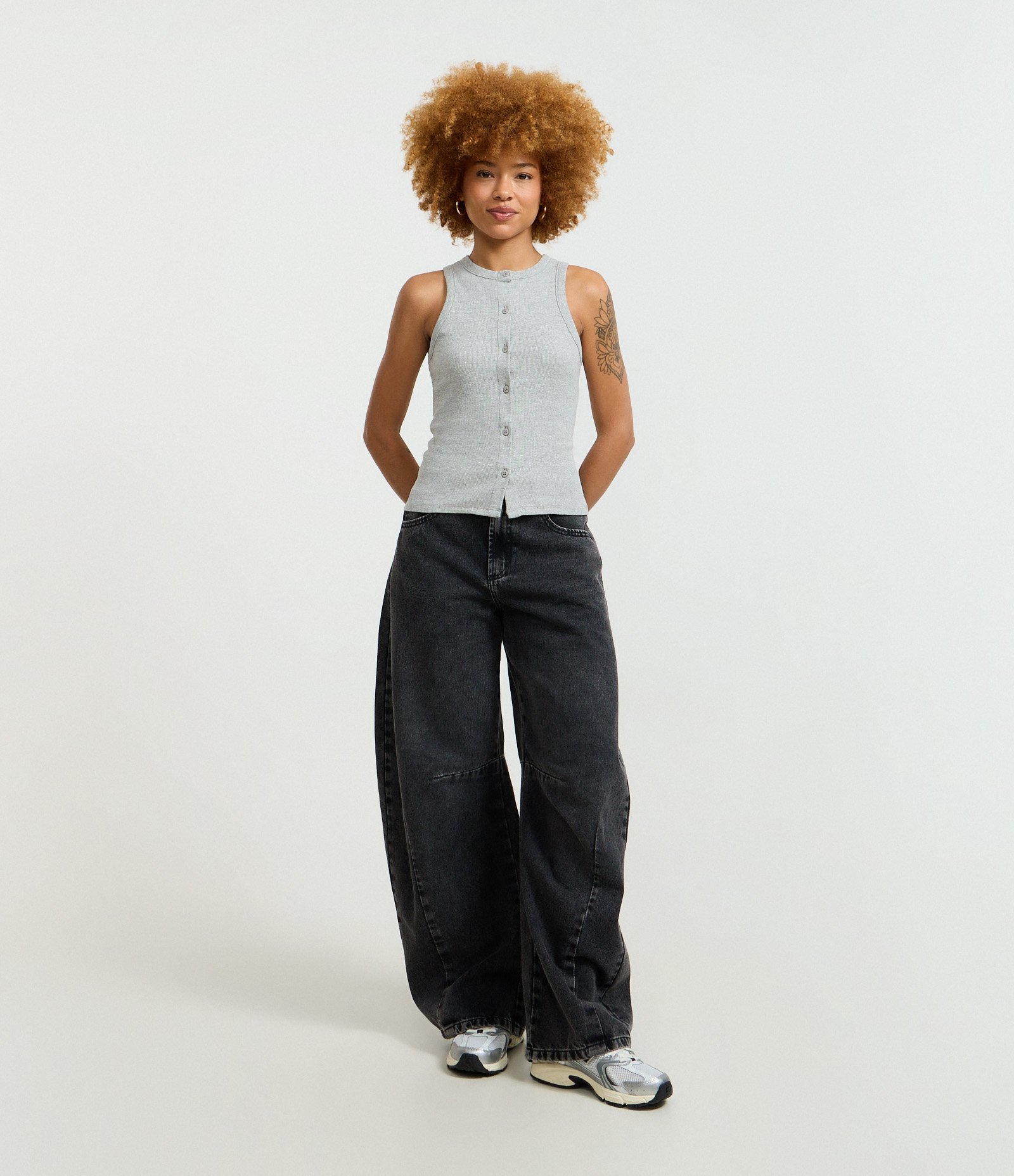 Regata em Ribana com Botões Frontais Cinza Mescla 2