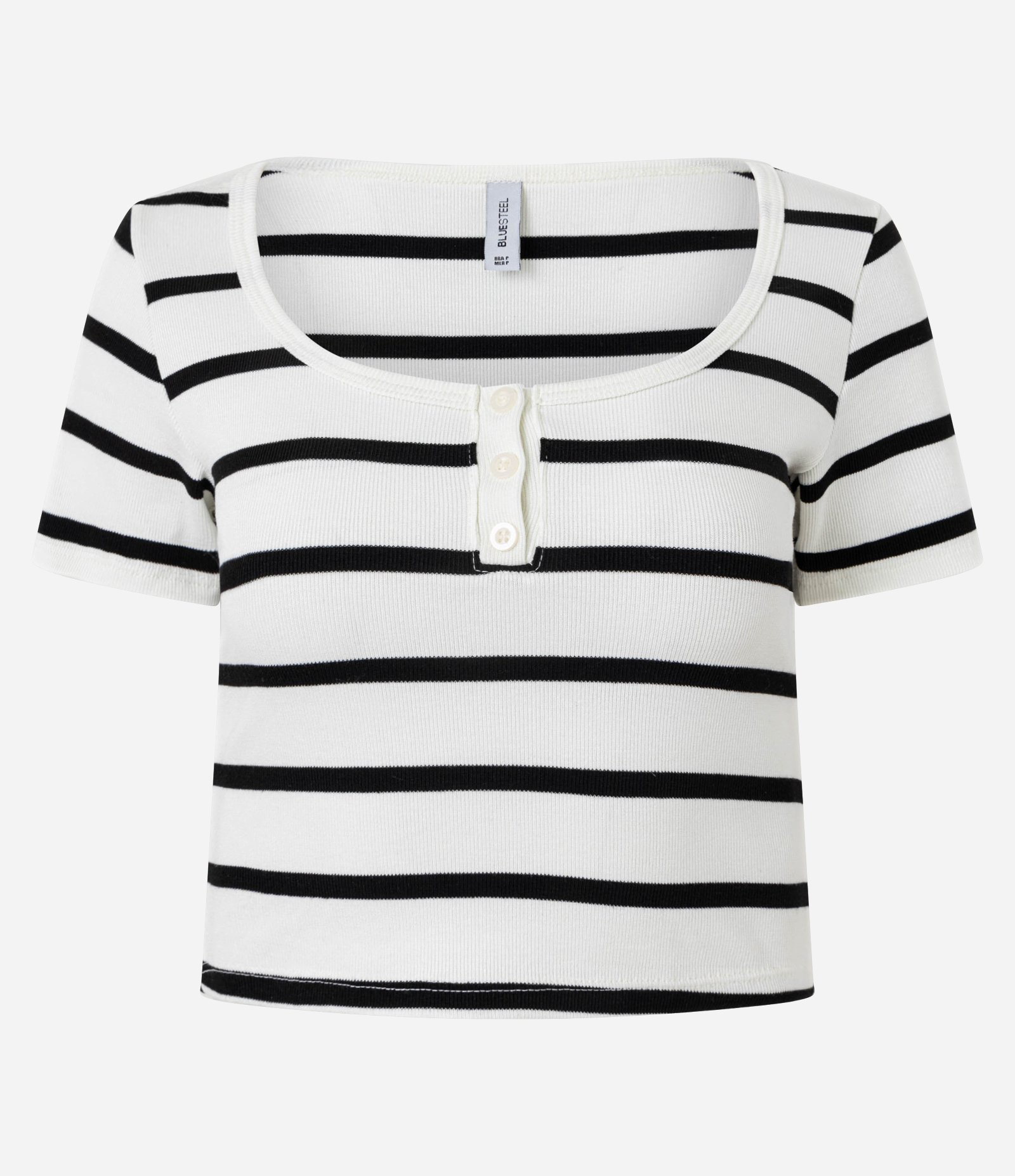 Blusa em Ribana com Decote Quadrado e Estampa de Listras Branco/Preto 8