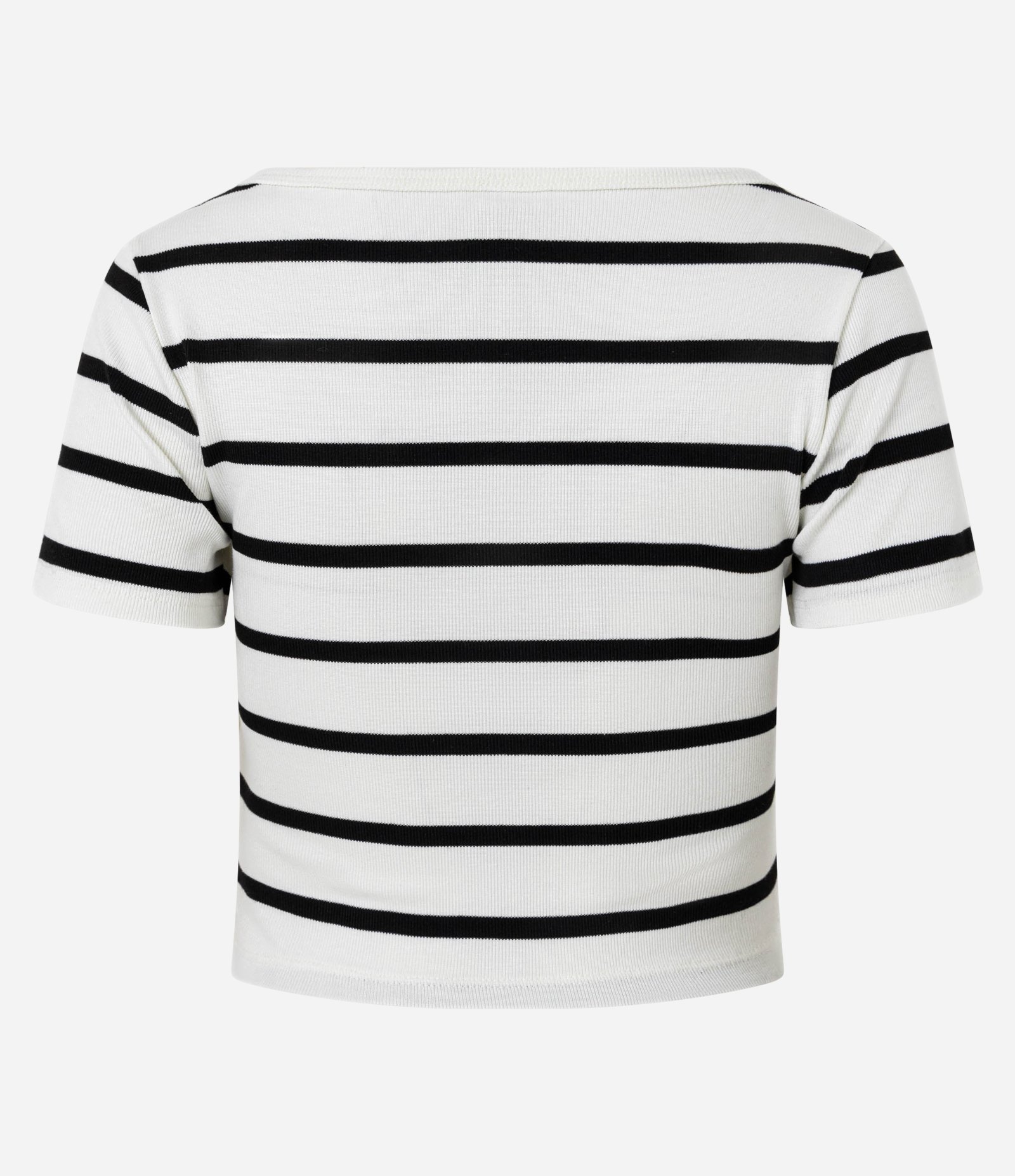 Blusa em Ribana com Decote Quadrado e Estampa de Listras Branco/Preto 10