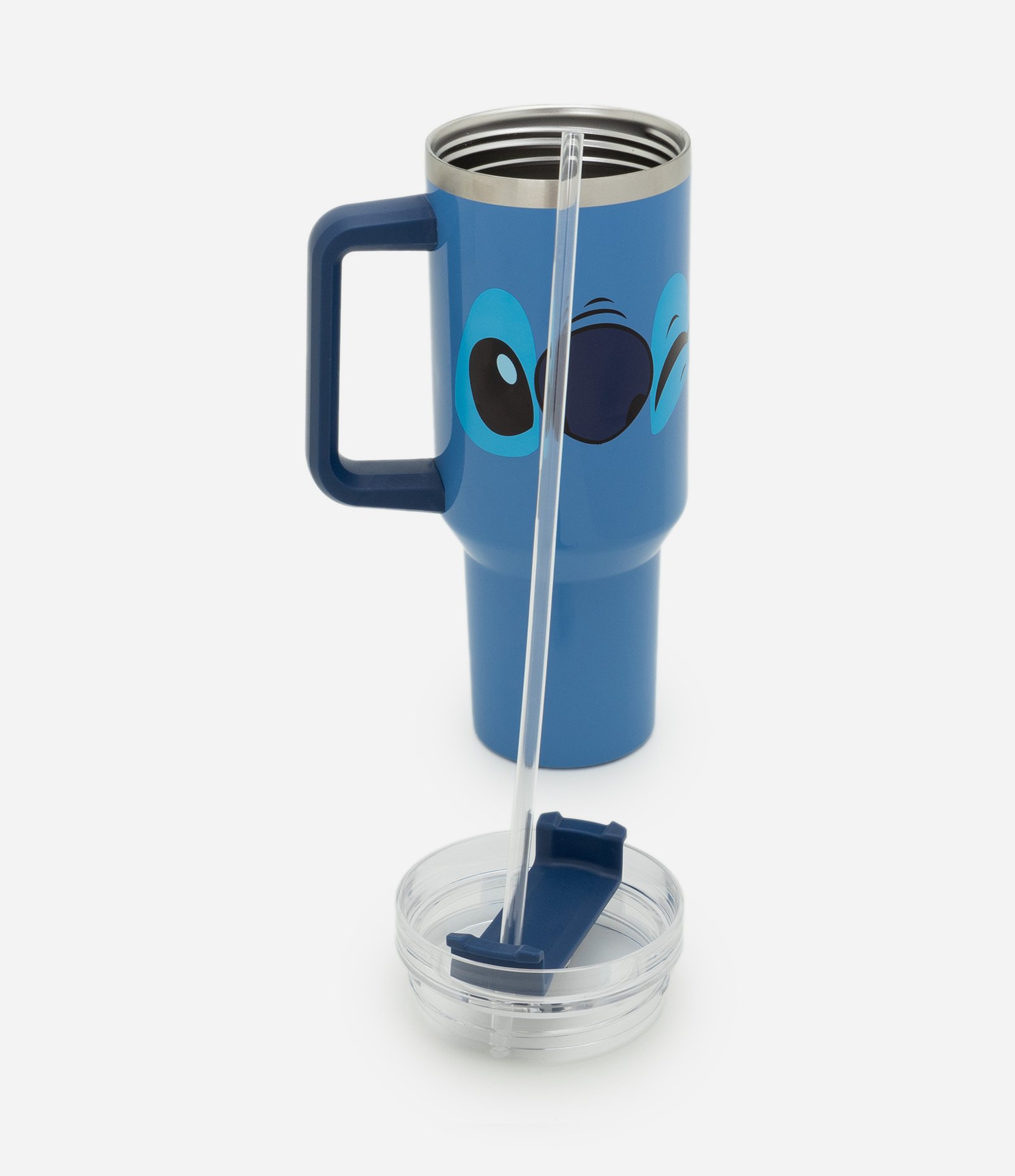 Copo Térmico com Canudo Reutilizável e Estampa do Stitch 1,3L Azul 4