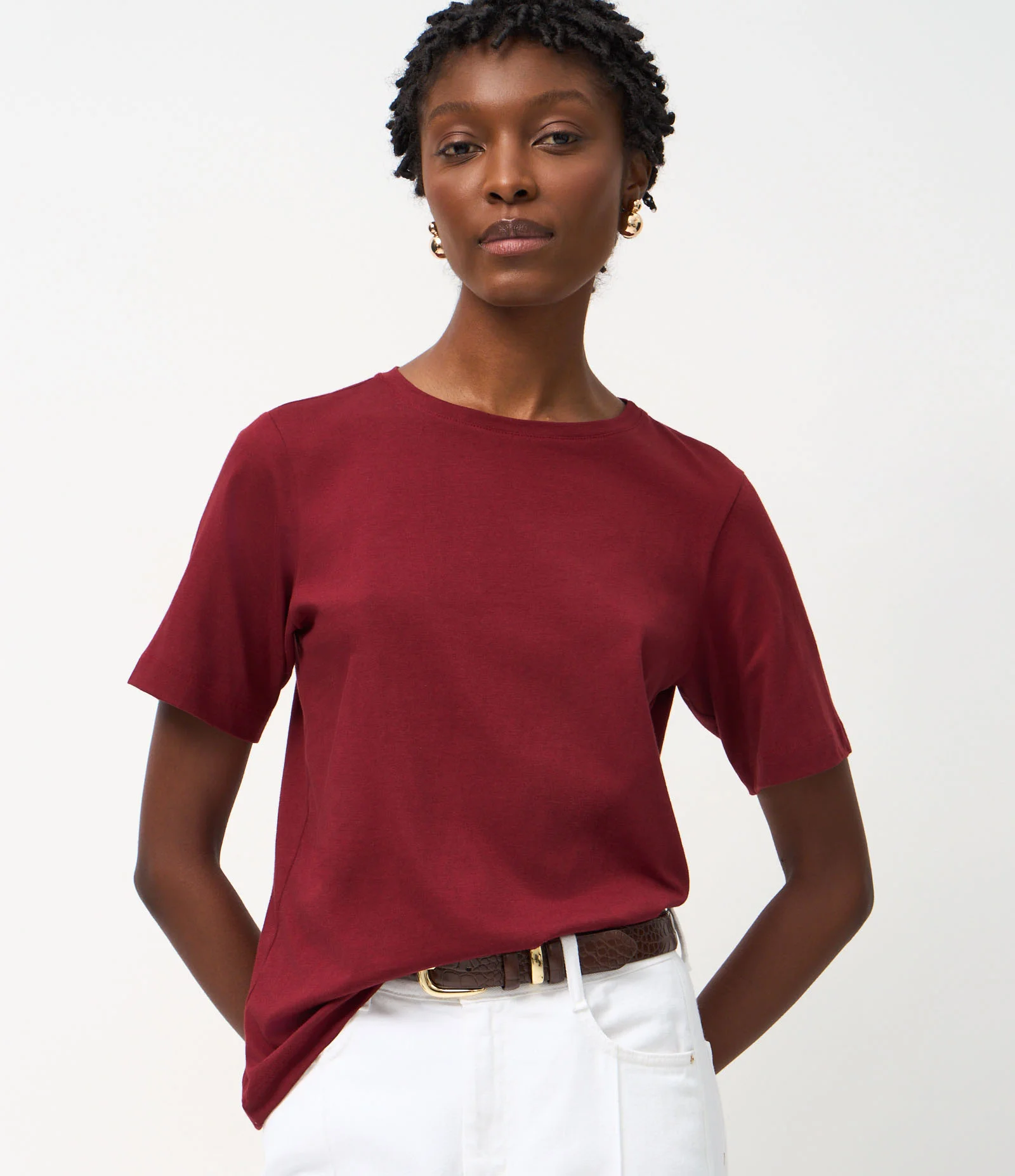 Camiseta Básica em Cotton com Gola Redonda Bordô 1