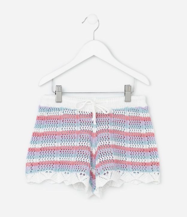 Short Infantil em Crochê com Estampa de Listras - Tam 10 a 16 Anos