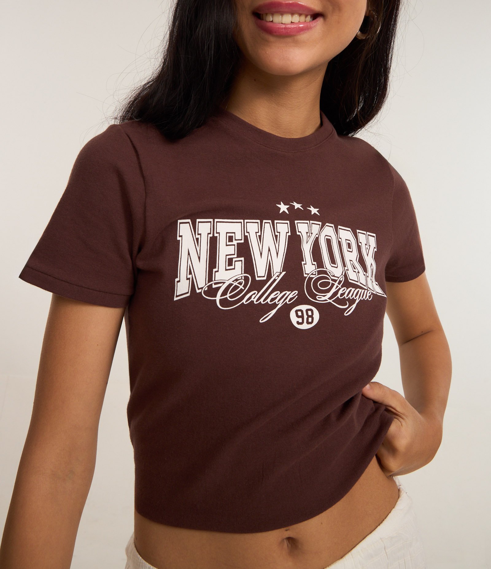 Blusa New T-shirt em Cotton com Estampa New York Marrom 4