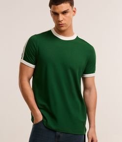 Camiseta Regular em Algodão com Listras nos Ombros