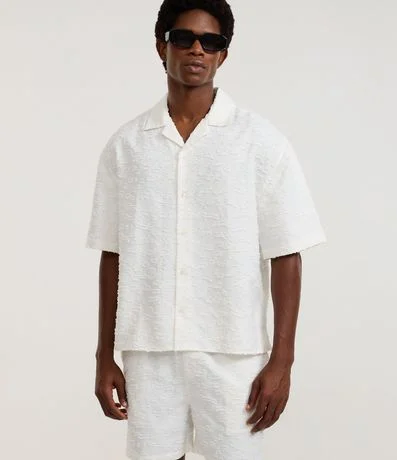 Camisa Boxy em Tricoline com Estampa Praia Tropical Branco - Renner