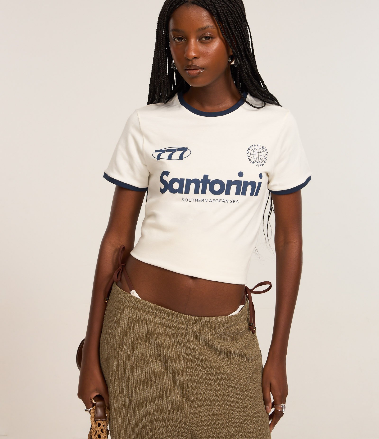 Camiseta New T-Shirt em Cotton com Estampa Santorini Branco/Azul Marinho 2