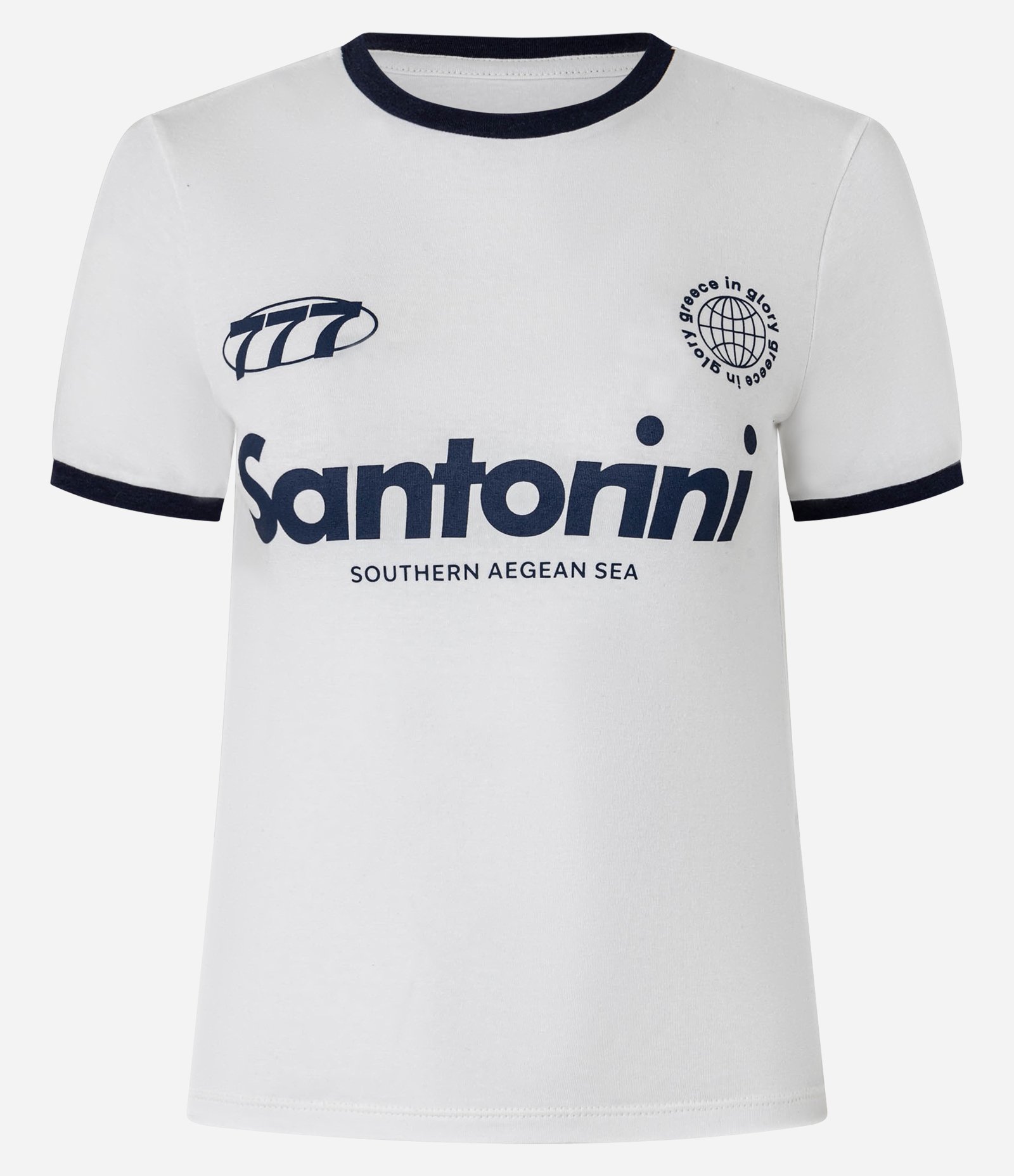 Camiseta New T-Shirt em Cotton com Estampa Santorini Branco/Azul Marinho 7