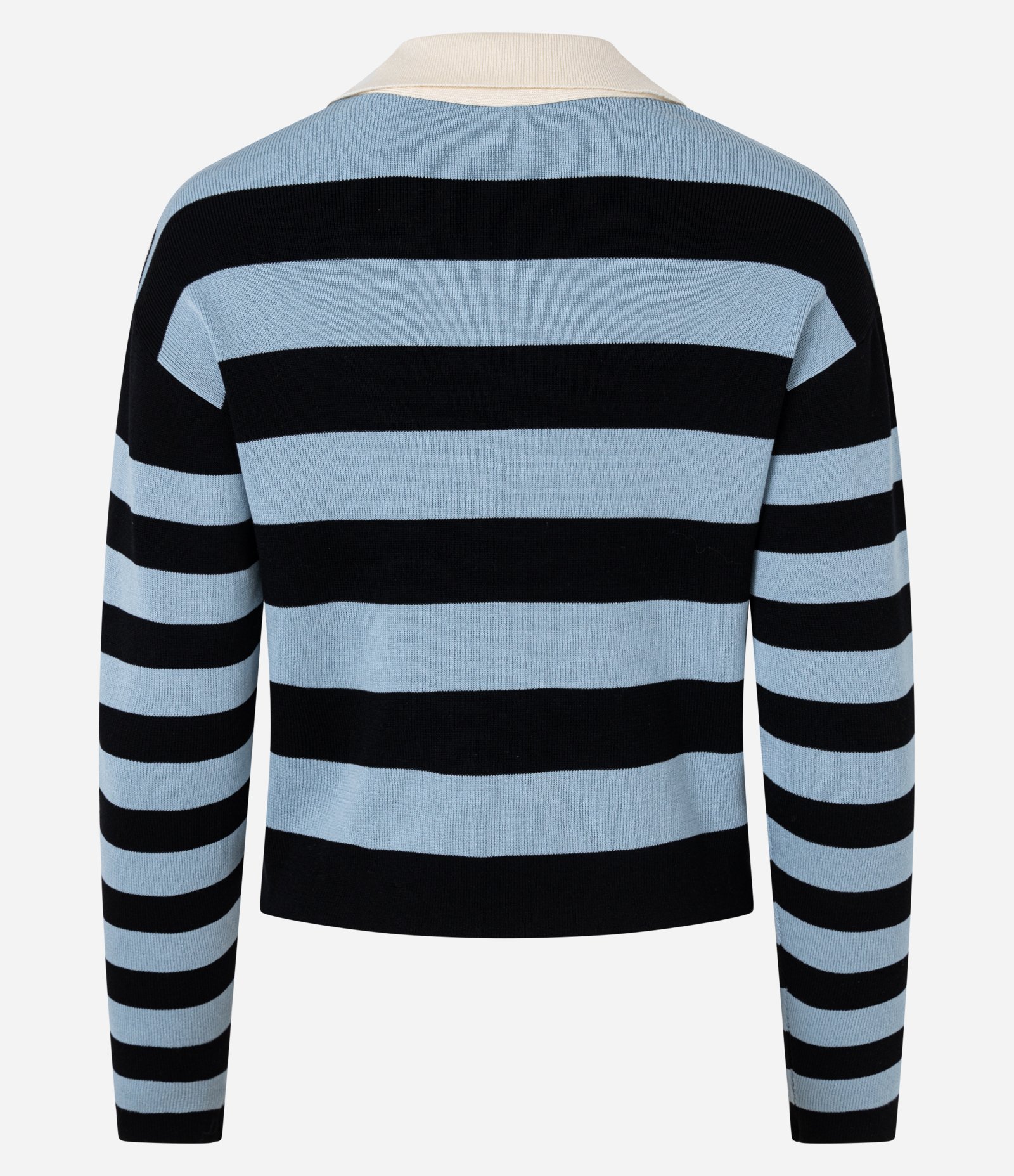 Casaco Cardigan em Tricô com Gola Polo e Listras Azul 5