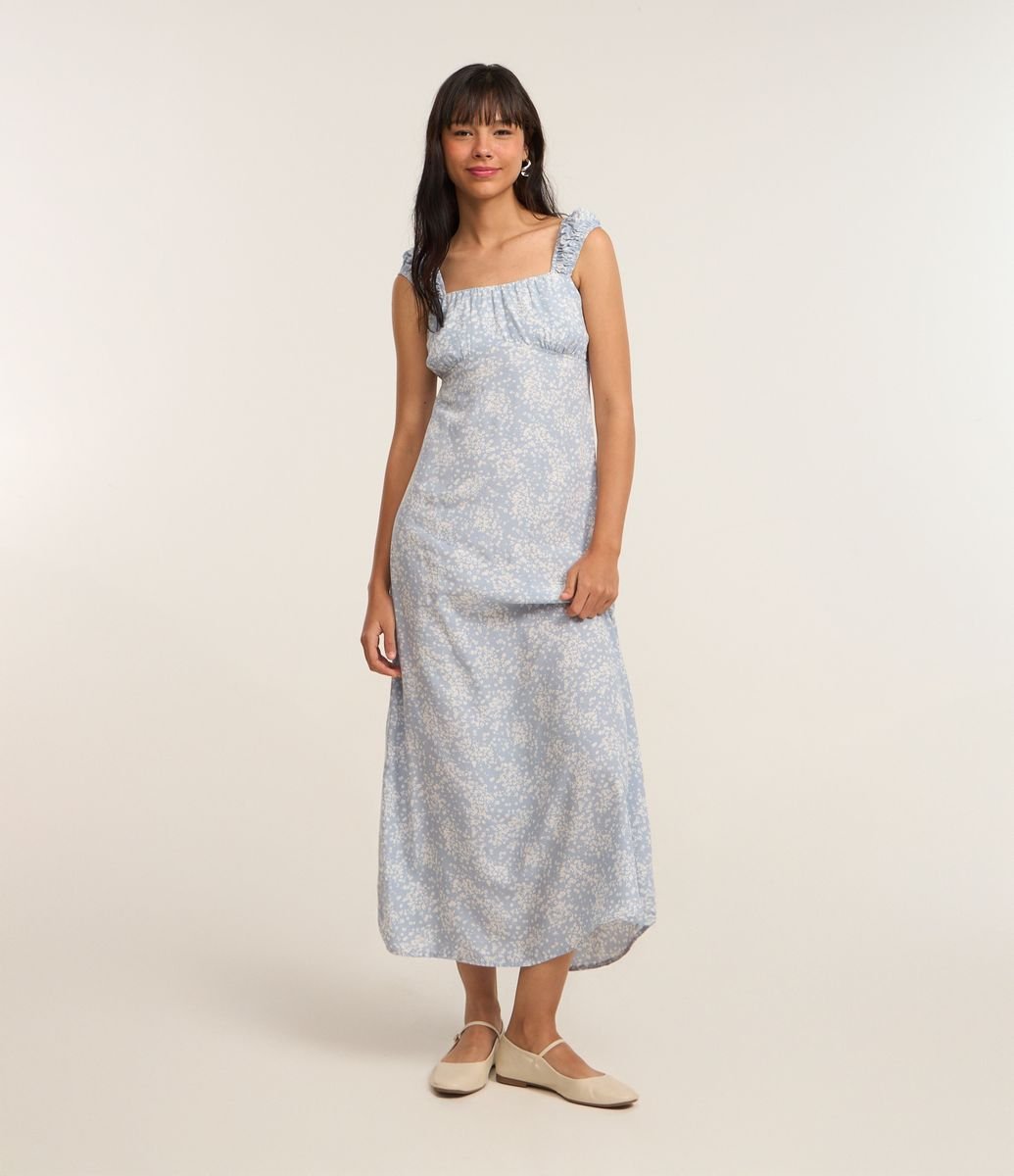 Vestido New Midi em Chalis Floral Liberty Azul