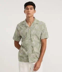 Camisa Comfort em Algodão com Bordado em Folhas