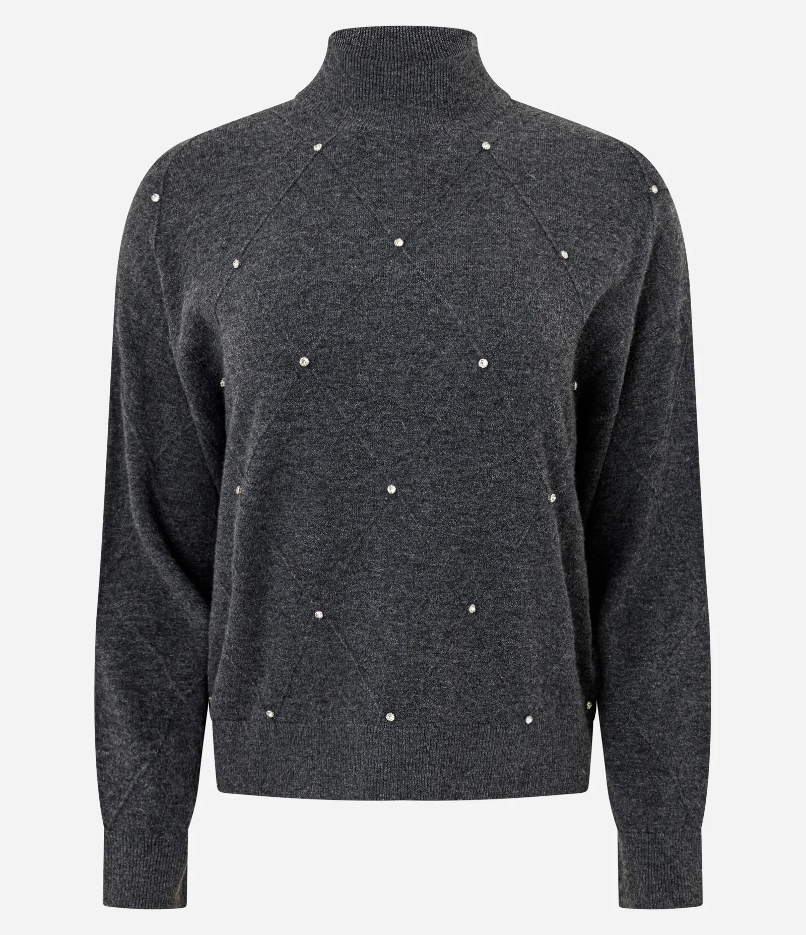 Suéter em Tricô com Golinha Média e Aplicação de Bolinhas Cinza 5