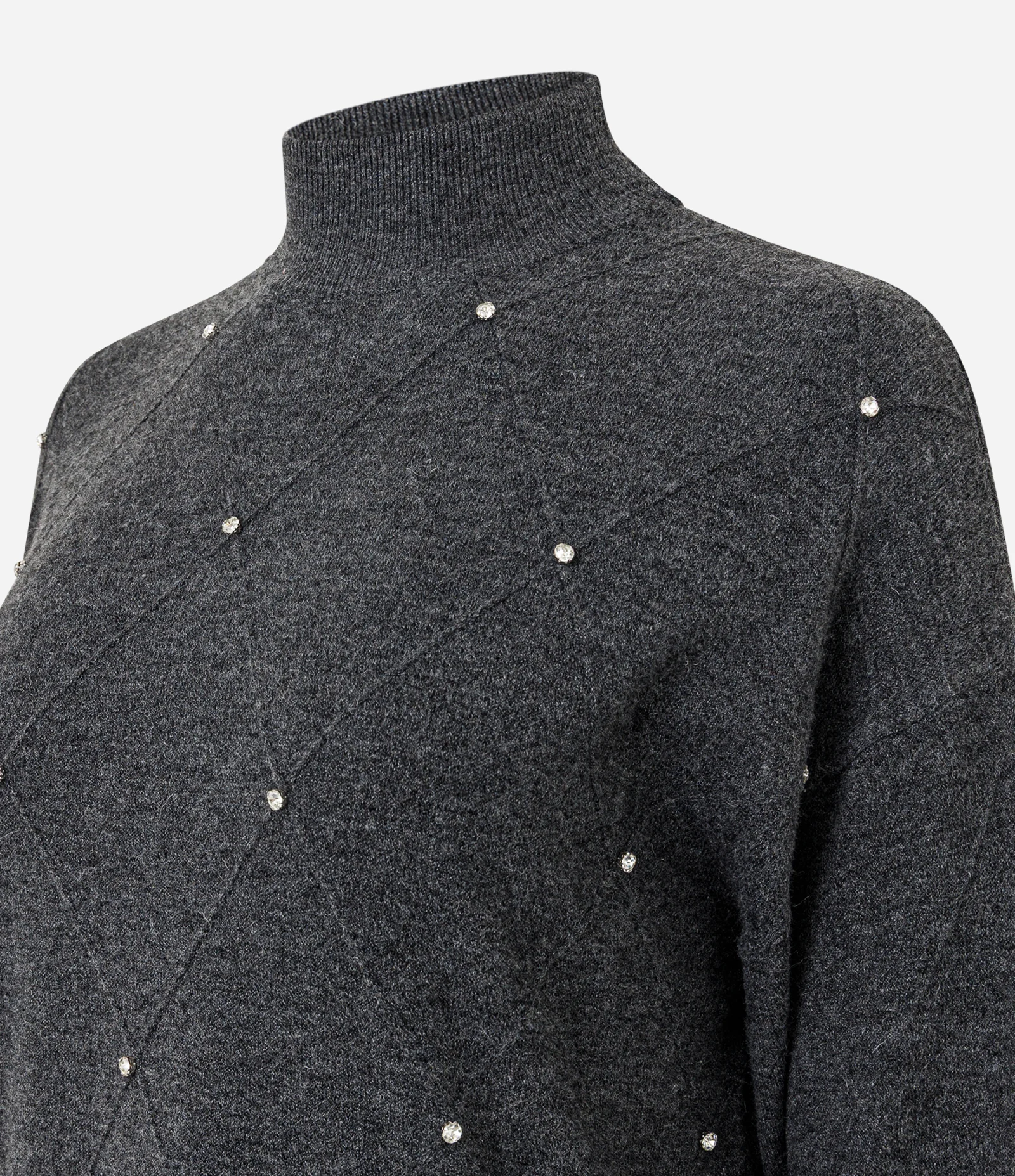 Suéter em Tricô com Golinha Média e Aplicação de Bolinhas Cinza 6