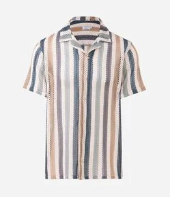 Camisa Manga Curta em Tricô com Listras