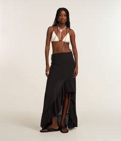 Saia Midi Mullet em Chiffon com Babado na Barra