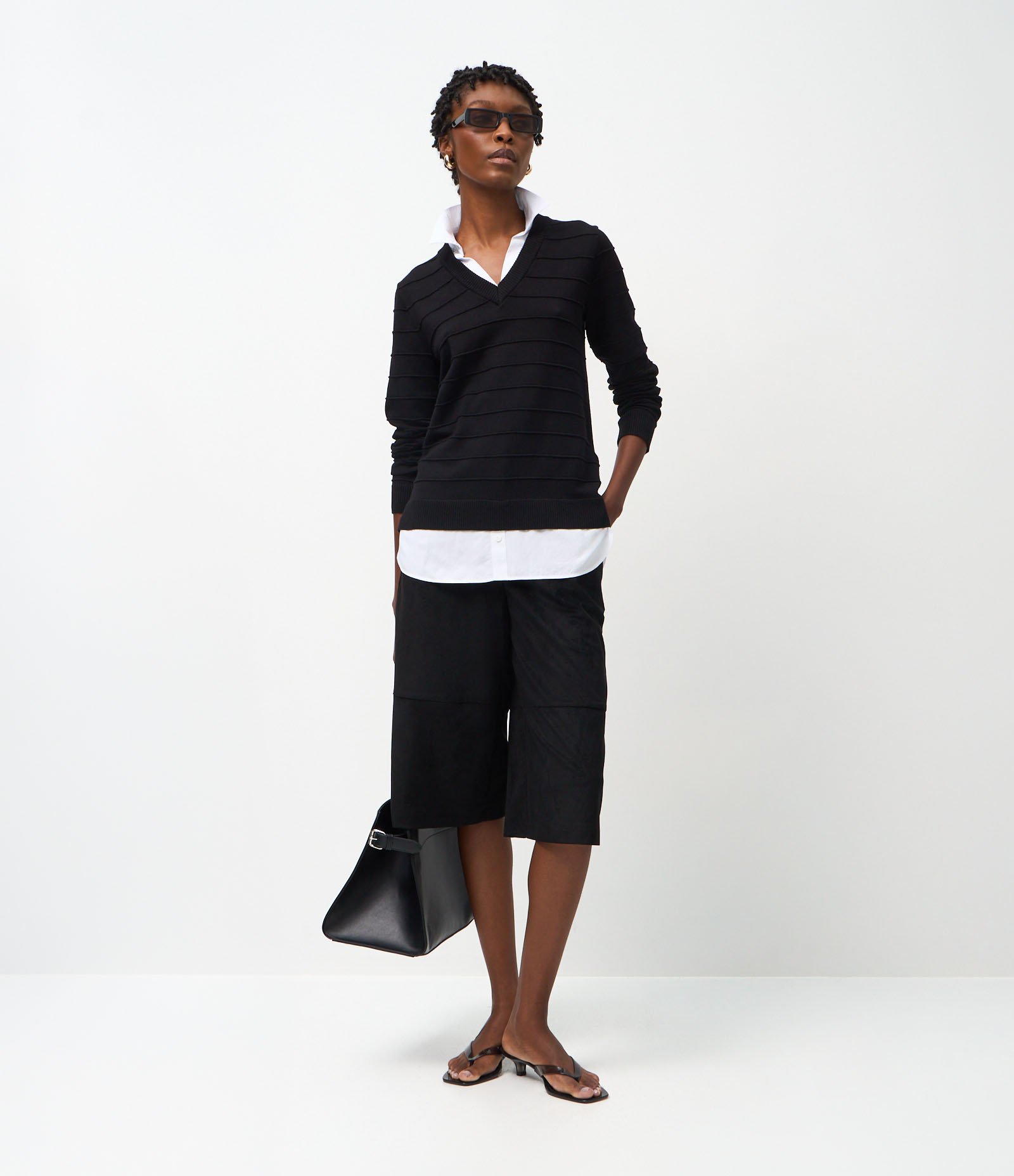 Blusa em Tricô com Efeito Camada Dupla Preto 2