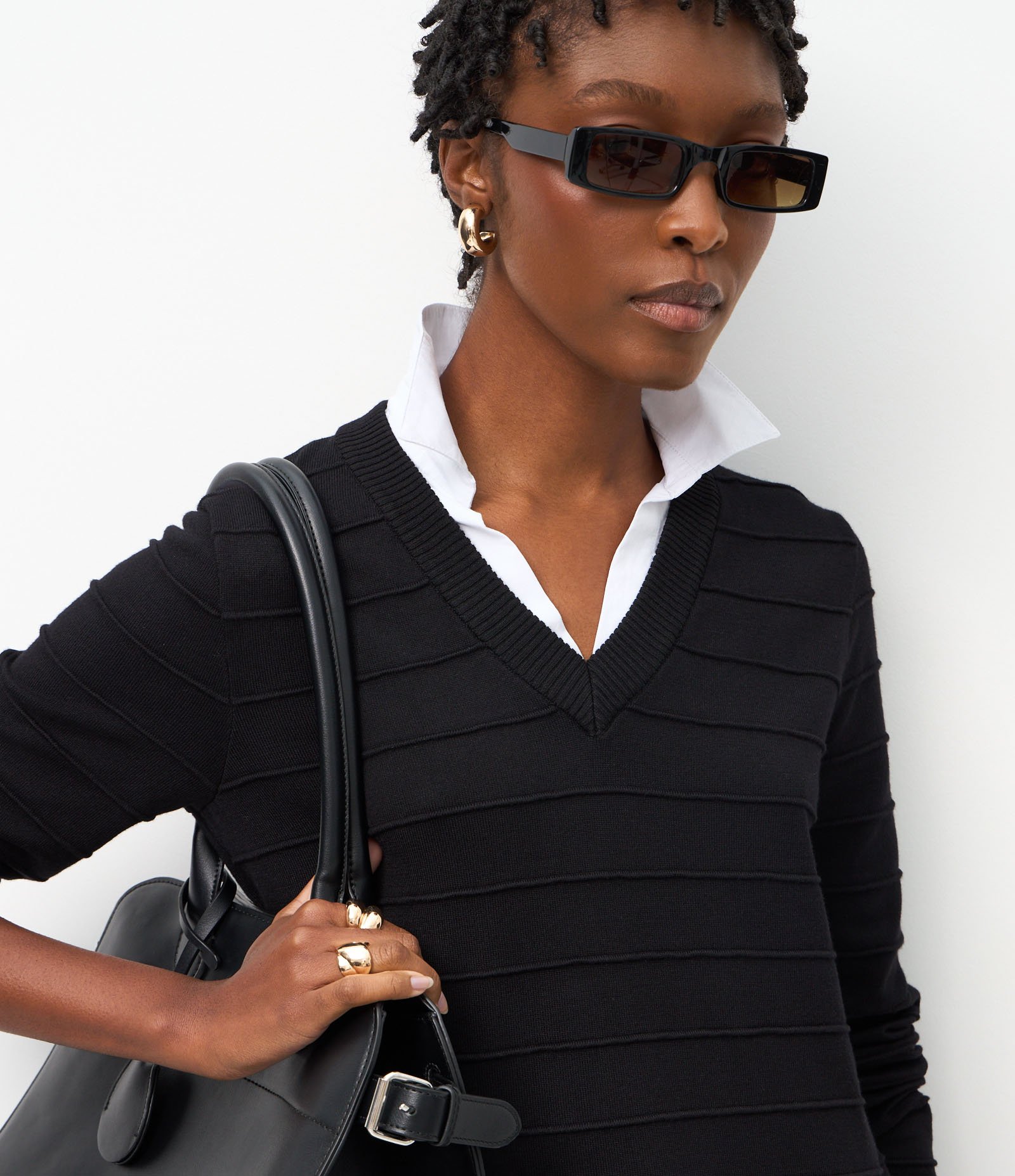 Blusa em Tricô com Efeito Camada Dupla Preto 3