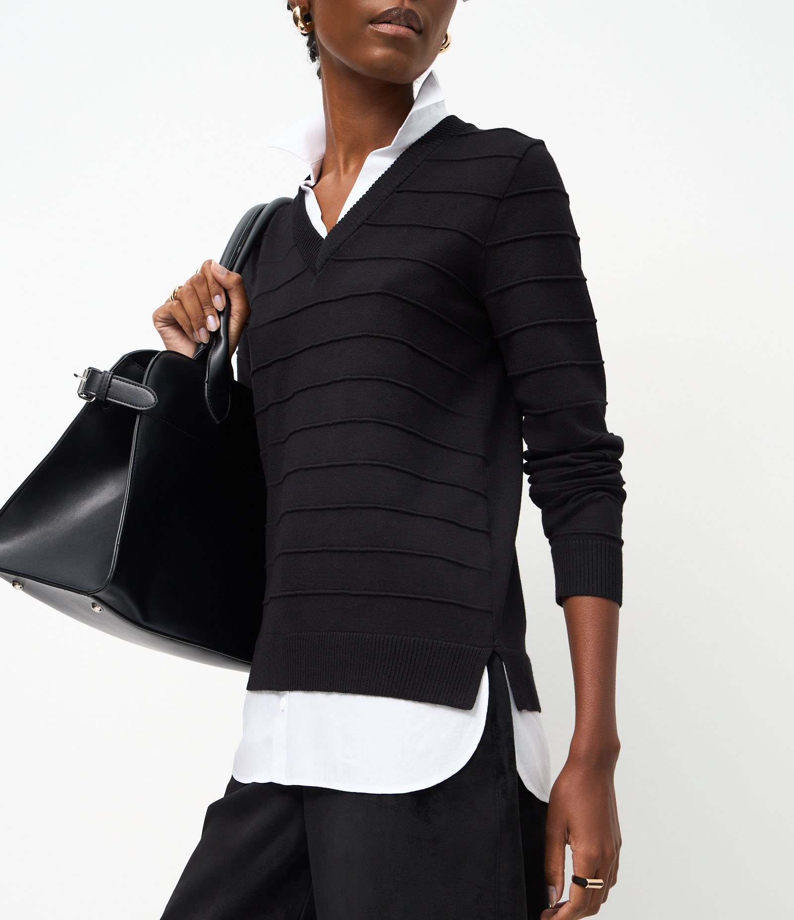 Blusa em Tricô com Efeito Camada Dupla Preto 4