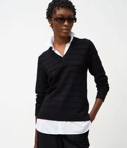 Blusa em Tricô com Efeito Camada Dupla