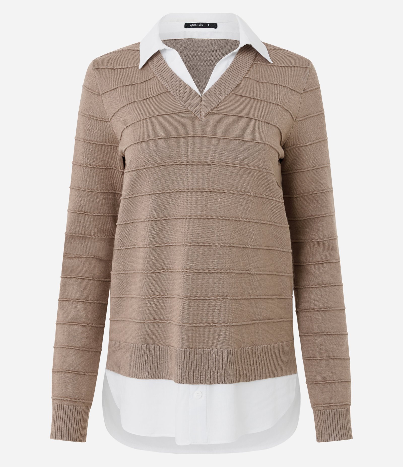 Blusa em Tricô com Efeito Camada Dupla Bege 5