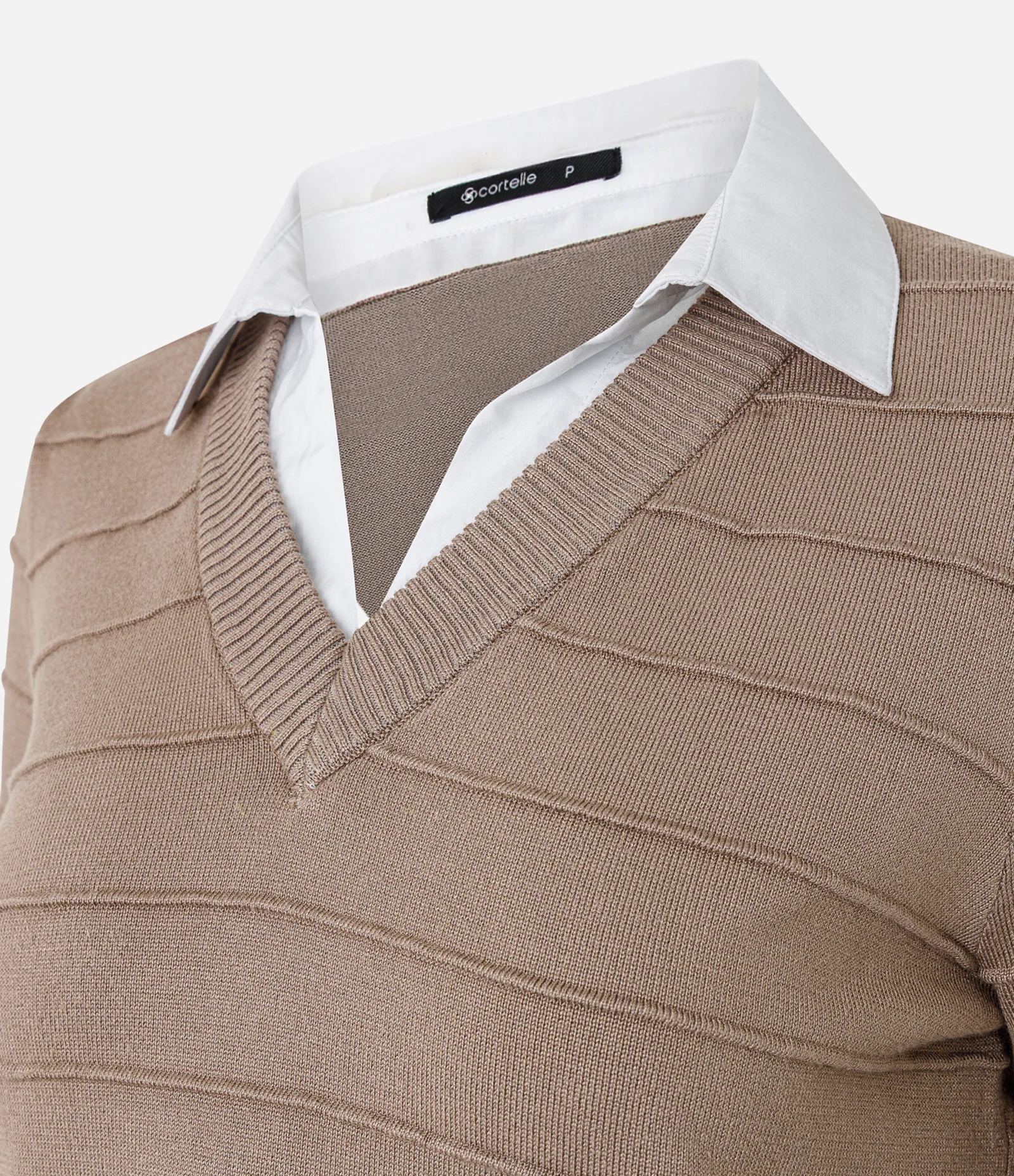 Blusa em Tricô com Efeito Camada Dupla Bege 6