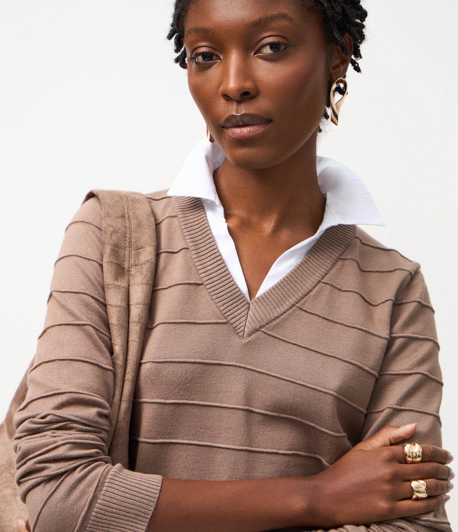 Blusa em Tricô com Efeito Camada Dupla Bege 3