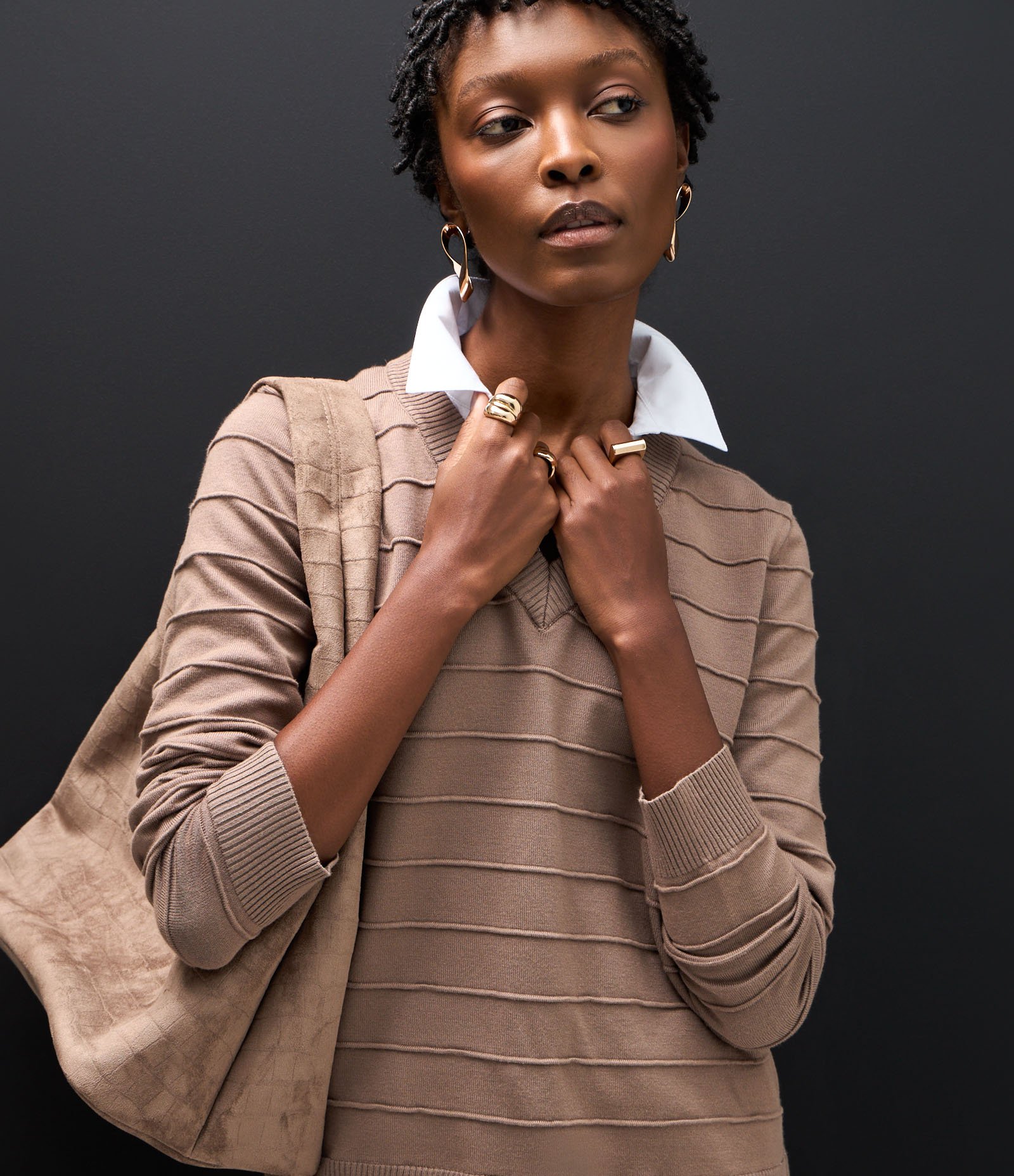 Blusa em Tricô com Efeito Camada Dupla Bege 4