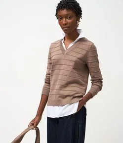 Blusa em Tricô com Efeito Camada Dupla