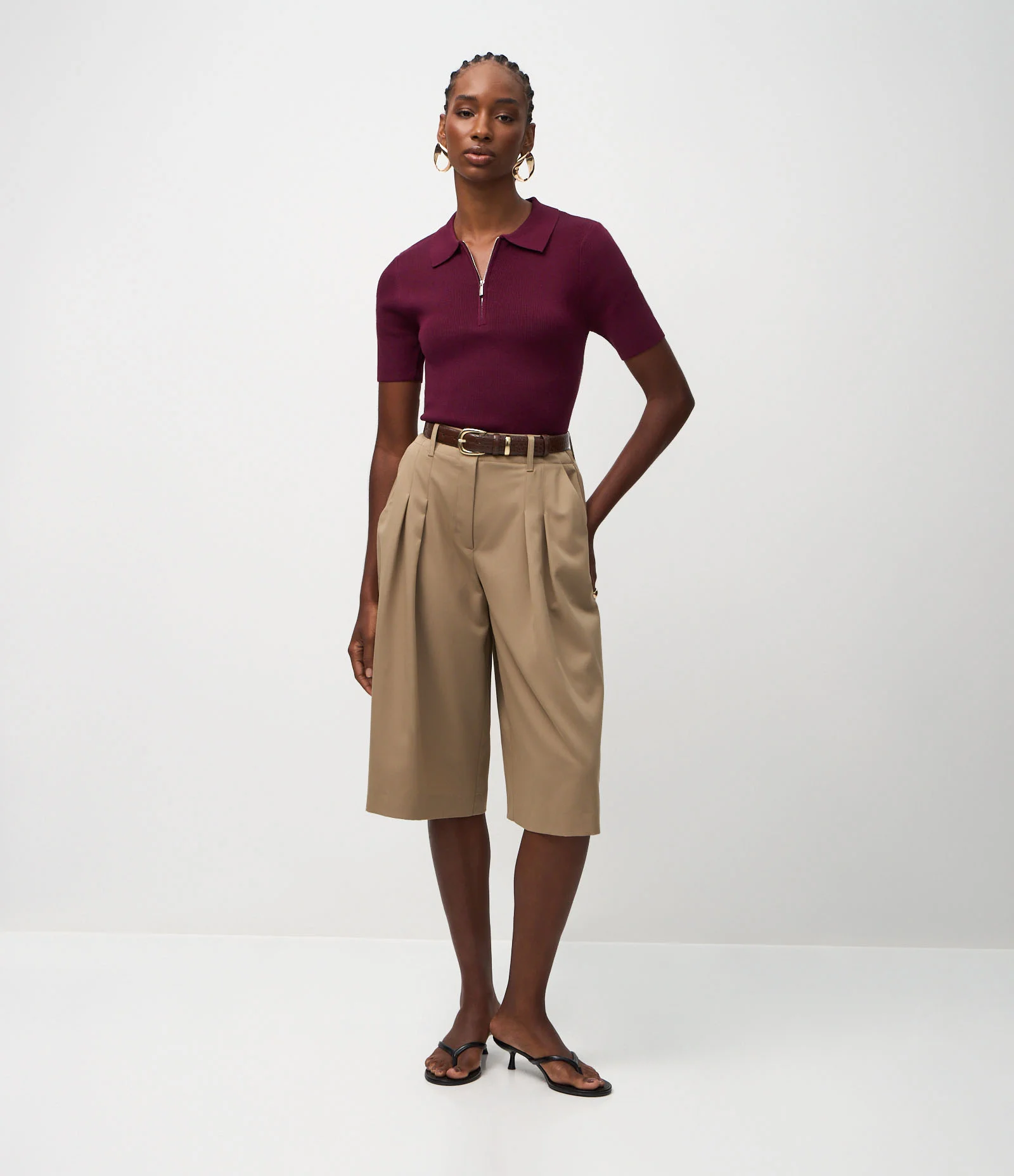 Blusa Polo em Tricô com Manga Curta e Zíper Frontal Vermelho 2