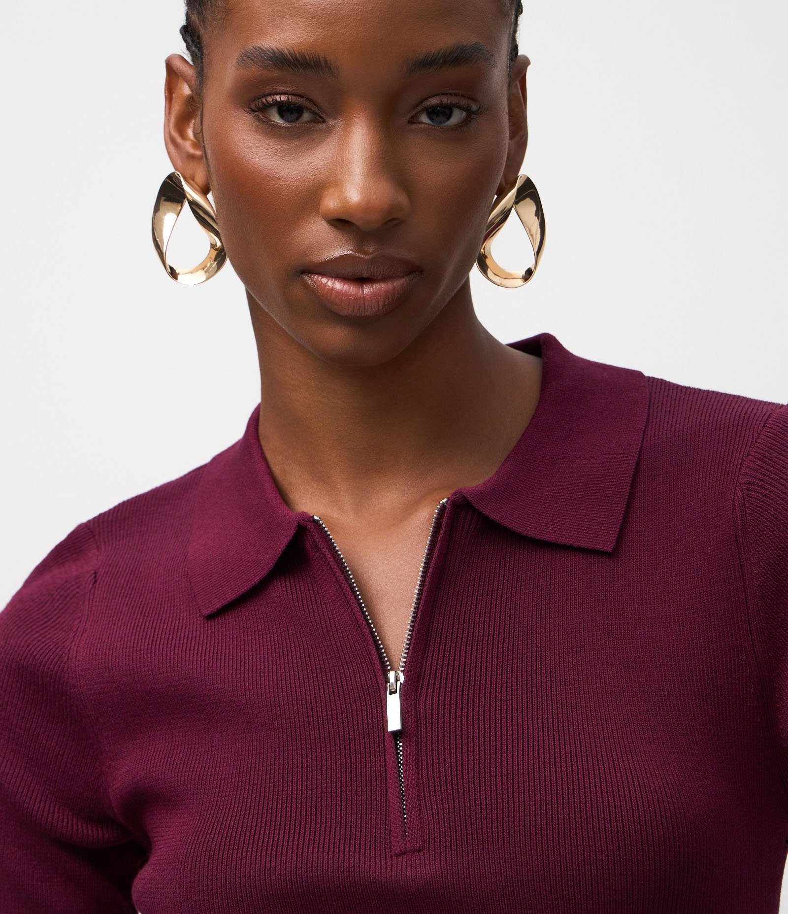 Blusa Polo em Tricô com Manga Curta e Zíper Frontal Vermelho 3