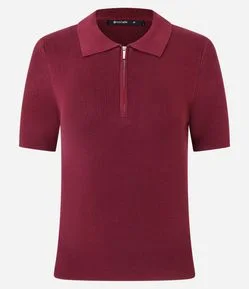 Blusa Polo em Tricô com Manga Curta e Zíper Frontal