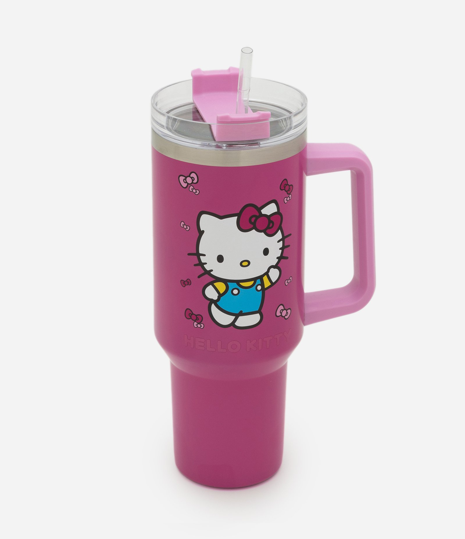 Copo Térmico com Alça e Canudo Reutilizável Estampa Hello Kitty 1,2L Rosa 1