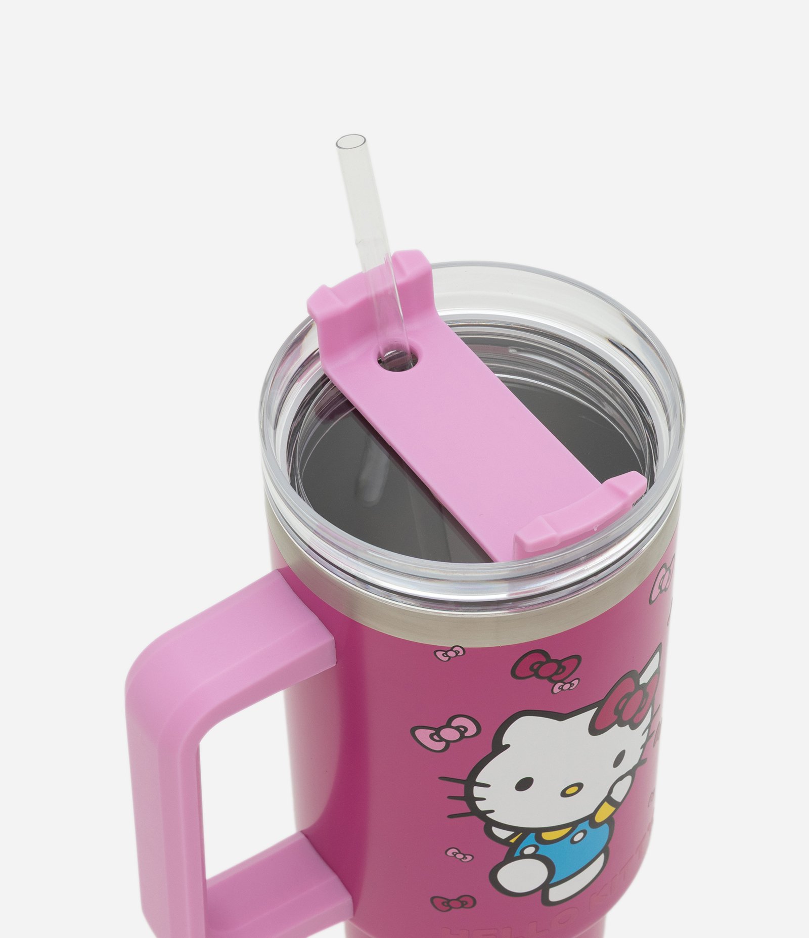 Copo Térmico com Alça e Canudo Reutilizável Estampa Hello Kitty 1,2L Rosa 2
